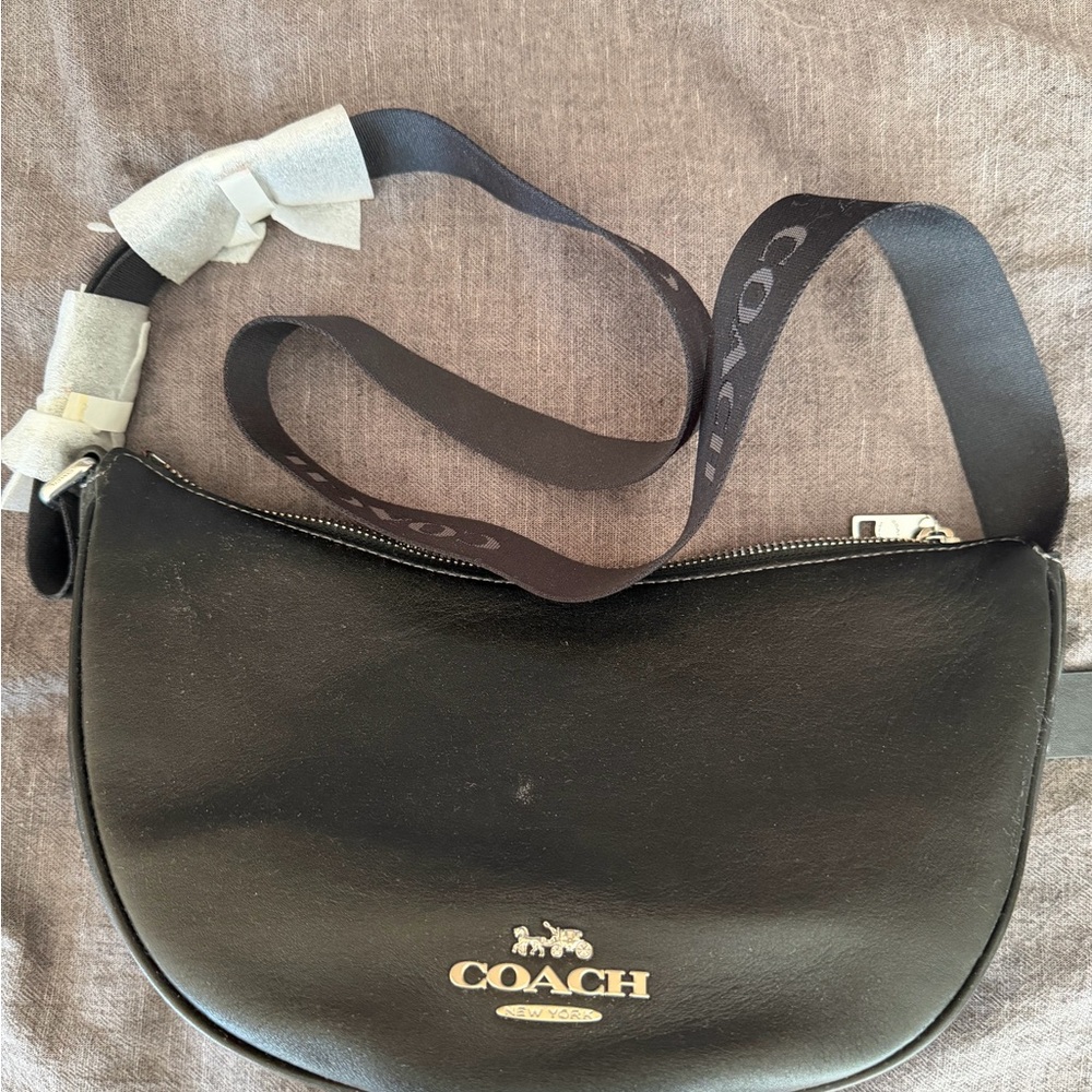 Coach Black Leather Crossbody Bag with Logo Strap